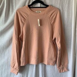 NWT Madewell peach ruched puff sleeve sweatshirt. Size medium.
